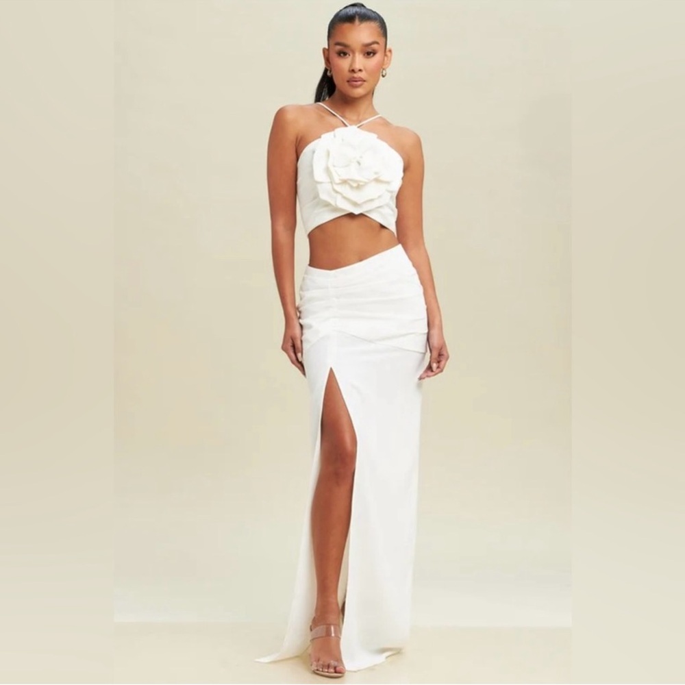 White cutout appliqué dress medium